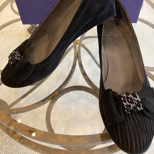 Stewart Weitzman, Size 7, Black Suede (pleated) closed toe wedge